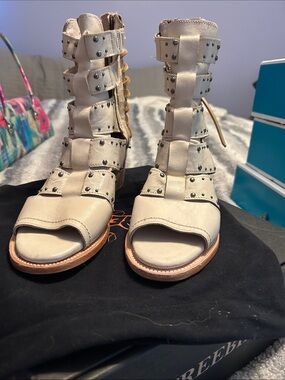 freebird Beige Studded Gladiator Open-Toe Sandals